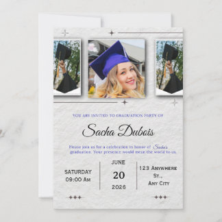 Classic Blue and Black Graduation  Invitation