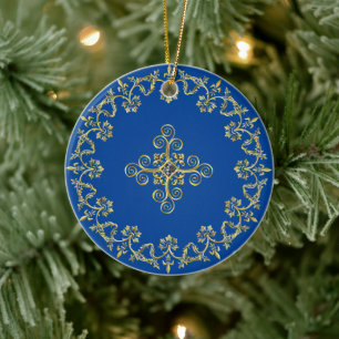 Classic Blue and Gold Ceramic Ornament
