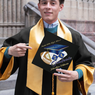 Classic Blue and Gold Graduate Football Diploma Graduation Cap Topper