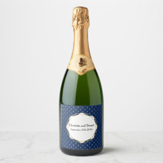 Classic Blue and Gold Wedding Sparkling Wine Label