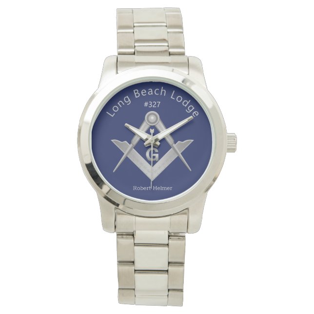 Classic Blue and Silver Masonic Monogrammed Watch (Front)