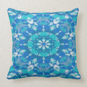 Classic Blue and Turquoise Snowflake Throw Pillow
