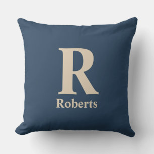 Classic Blue And Vanilla Initial/First/Family Name Throw Pillow