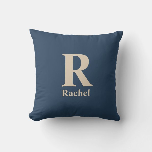 Classic Blue And Vanilla Initial/First/Family Name Throw Pillow (Front)