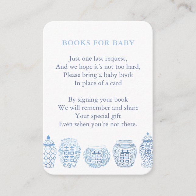 Classic Blue And White Books For Baby Shower Enclosure Card (Front)