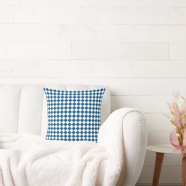 Classic Blue and White Chequerboard Throw Pillow (Couch)