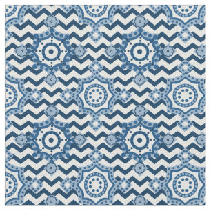 Classic Blue and White Chevron Motif Fabric