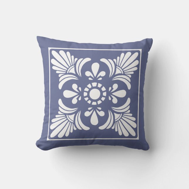 Classic Blue and White Decorative Tiled Throw Pillow (Front)