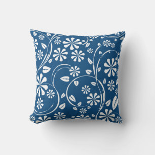 Classic blue and white floral pattern throw pillow