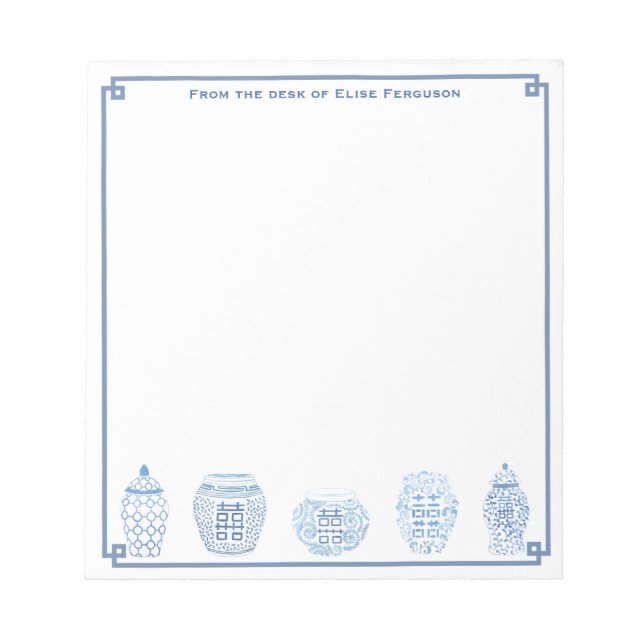 Classic Blue And White Ginger Jars Personalized Notepad (Front)