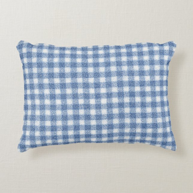 Classic Blue and White Gingham Check  Accent Pillow (Front)