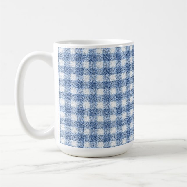 Classic Blue and White Gingham Check  Coffee Mug (Left)