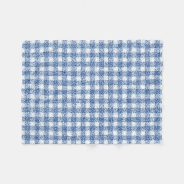Classic Blue and White Gingham Check  Fleece Blanket (Front (Horizontal))