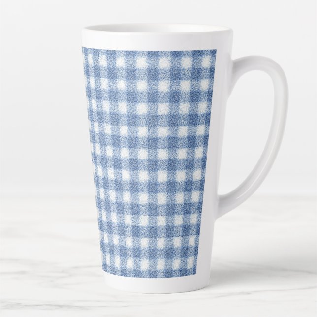 Classic Blue and White Gingham Check  Latte Mug (Right)