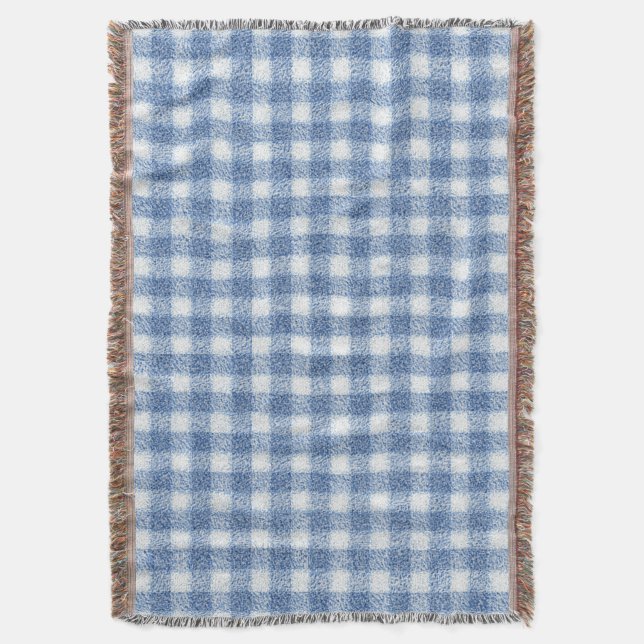 Classic Blue and White Gingham Check  Throw Blanket (Front Vertical)