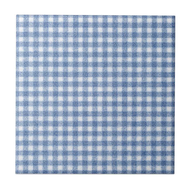 Classic Blue and White Gingham Check  Tile (Front)