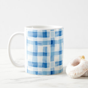 Classic Blue and White Gingham Chequered Pattern Coffee Mug