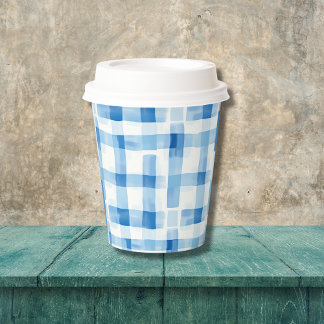 Classic Blue and White Gingham Chequered Pattern Paper Cups