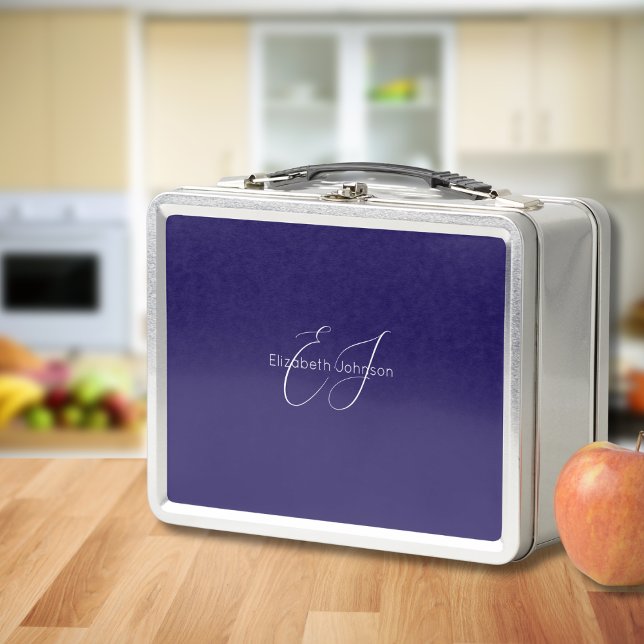 classic blue and white minimalist name customized metal lunch box (Creator Uploaded)