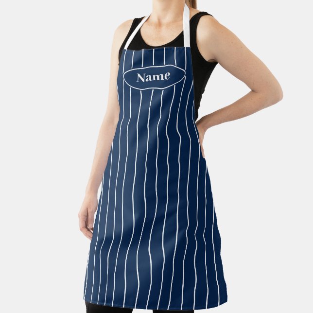 Classic blue and white pin stripe cooking apron (Insitu)
