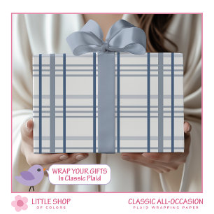 Classic Blue and White Plaid Pattern Wrapping Paper