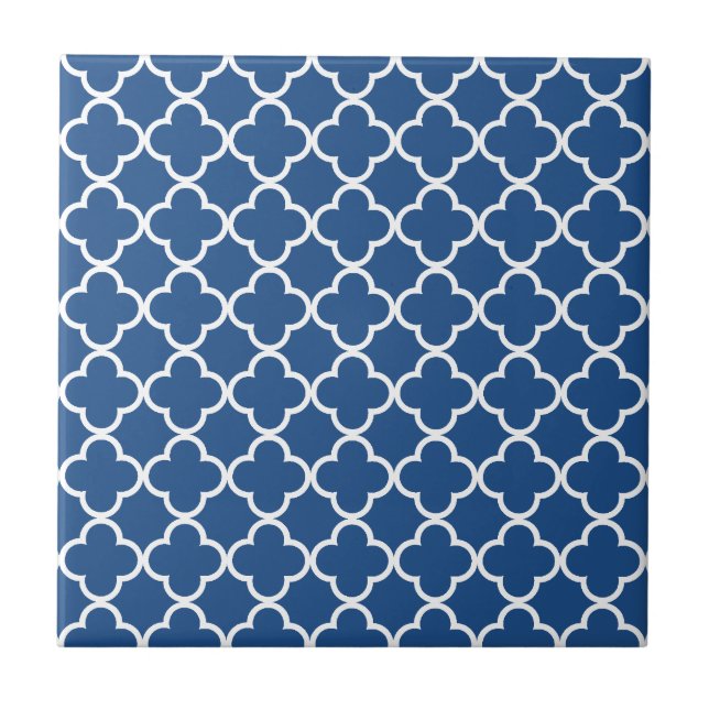 Classic Blue and White Quatrefoil Moroccan Pattern Tile (Front)