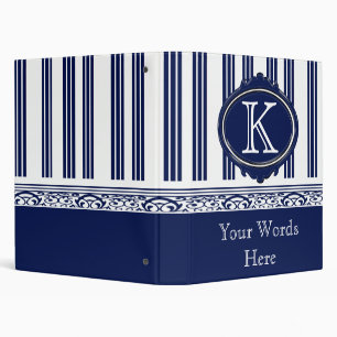 Classic Blue and white Striped Monogram Binder