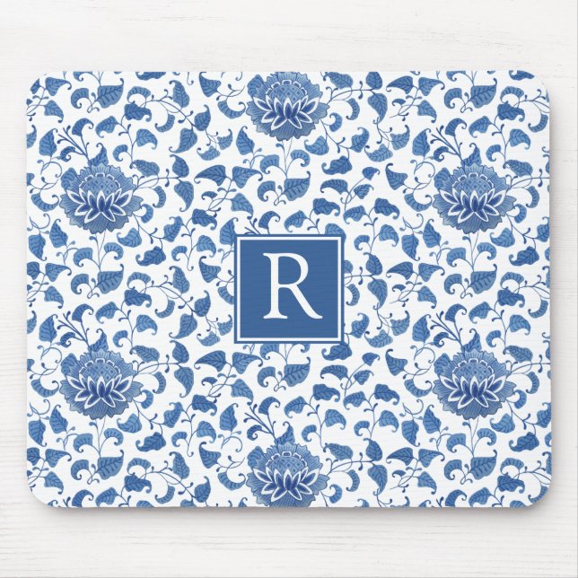 Classic Blue And White Vintage Chinoiserie Chic Mouse Pad (Front)