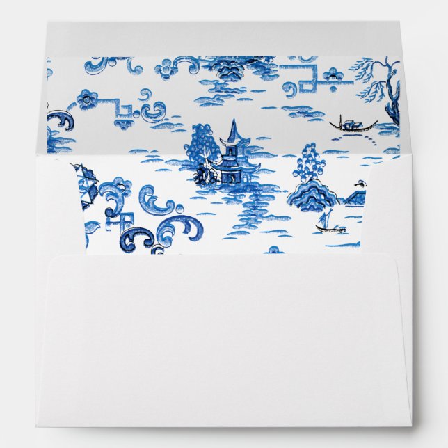Classic Blue and White Vintage Pagoda Chinoiserie Envelope (Back (Bottom))