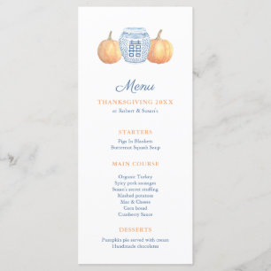 Classic Blue And White With Pumpkins Thanksgiving Menu