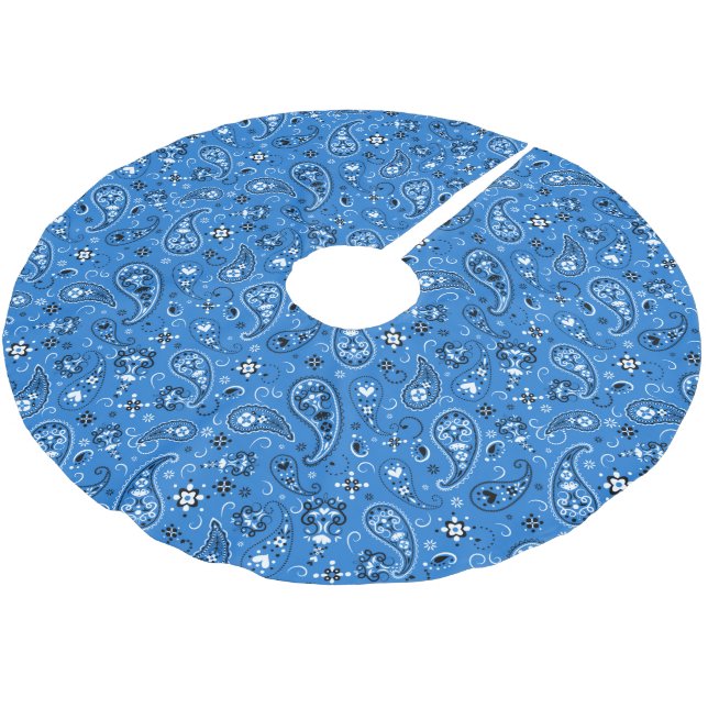 Classic Blue Bandana Paisley Brushed Polyester Tree Skirt (Angled)
