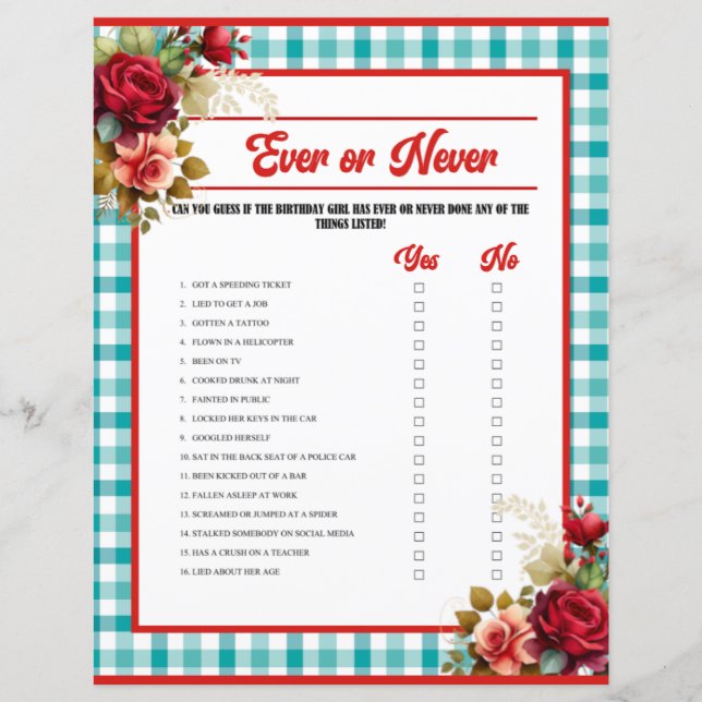 Classic Blue Birthday Party Ever or Never Game (Front)