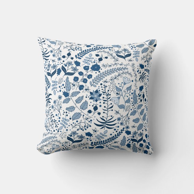 Classic Blue Boho Floral | Cherie's Art Original Throw Pillow (Front)