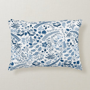 Classic Blue Boho Flowers   Beautiful Accent Pillow
