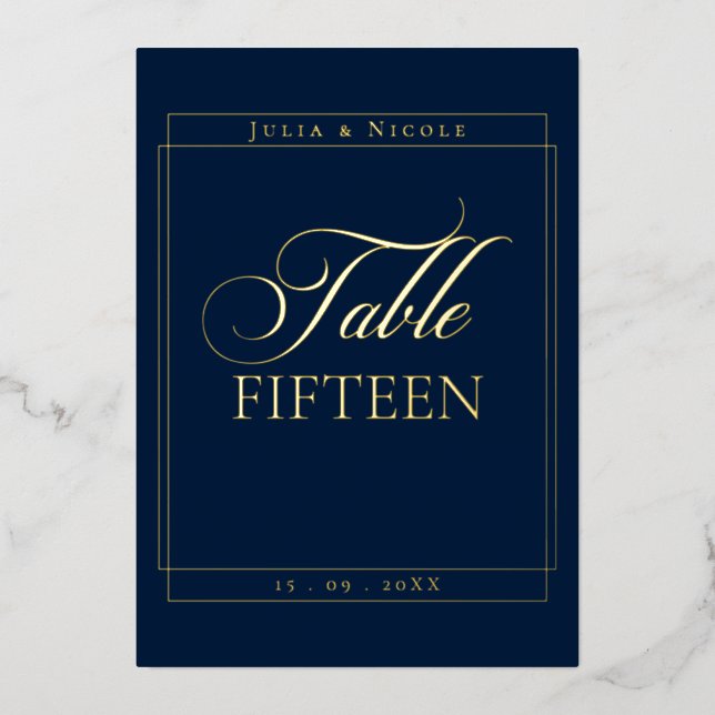Classic Blue Border Wedding Table Number Sign (Front)