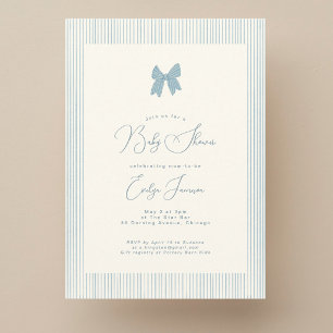 Classic blue bow striped boy baby shower  invitation