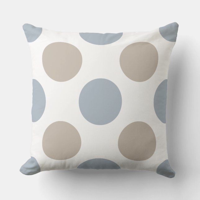 Classic Blue-Brown-White Polka Dot Patterned Throw Pillow (Front)