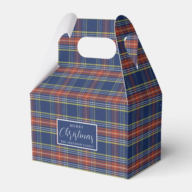 Classic Blue Burnt Orange Tartan Plaid Christmas Favor Box (Back Side)