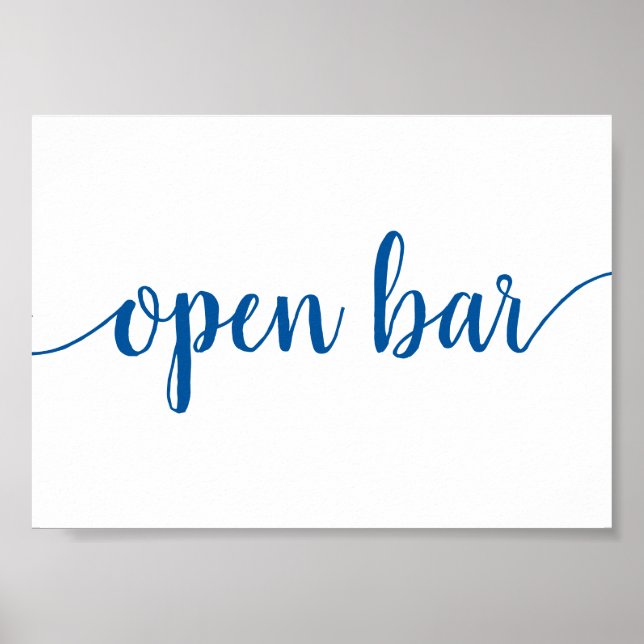 Classic Blue Calligraphy | Script Open Bar Sign (Front)