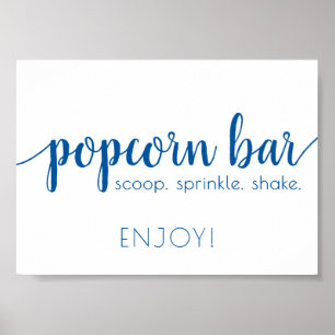 Classic Blue Calligraphy   Script Popcorn Bar Sign