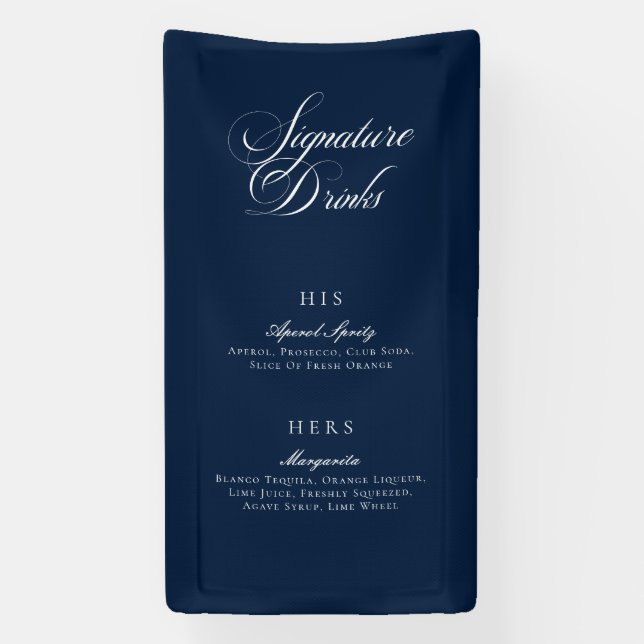 Classic Blue Calligraphy Signature Drinks Menu Banner (Vertical)