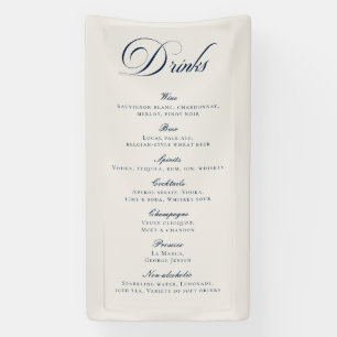 Classic Blue Calligraphy Wedding Drinks Bar Menu Banner