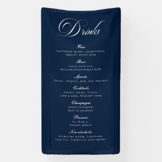 Classic Blue Calligraphy Wedding Drinks Bar Menu Banner