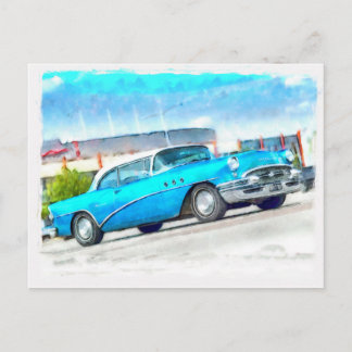 Classic blue car Buick Postcard