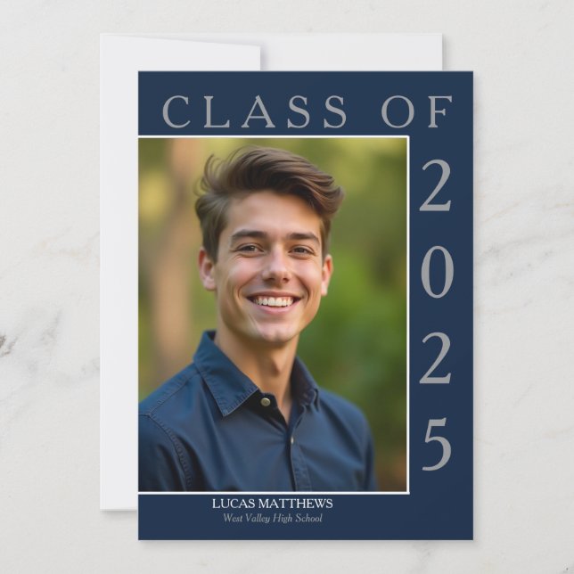 Classic Blue Class of 2025 Graduate Custom Photo Invitation (Front)