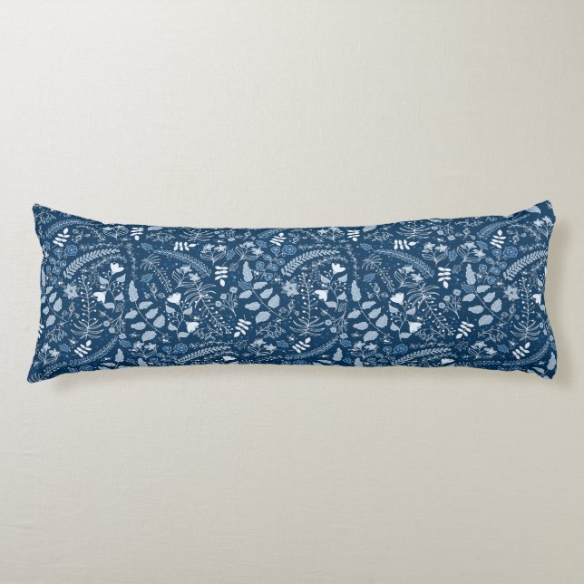 Classic Blue Colour of the Year | Boho Floral Body Pillow (Front)