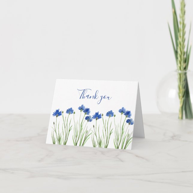 Classic Blue Cornflowers Floral Wedding Thank you  Card (Front)