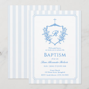 Classic Blue Crest Monogram Bap Invitation