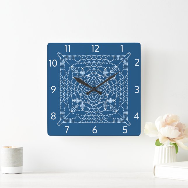Classic Blue Crochet Chart Square Wall Clock (Home)