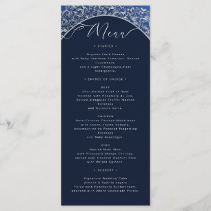 Classic Blue Damask Ornate Wedding Menu Card